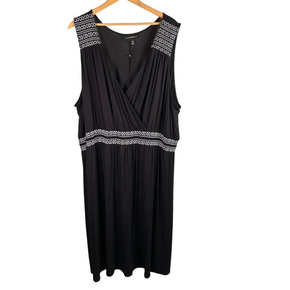 Lane Bryant Black Dress 26/28 Plus Size Sleeveless Embroidered Knit Midi Casual - Picture 1 of 9